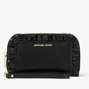 Michael Kors - Ruffled Leather Wristlet / Wallet in Black Leather.